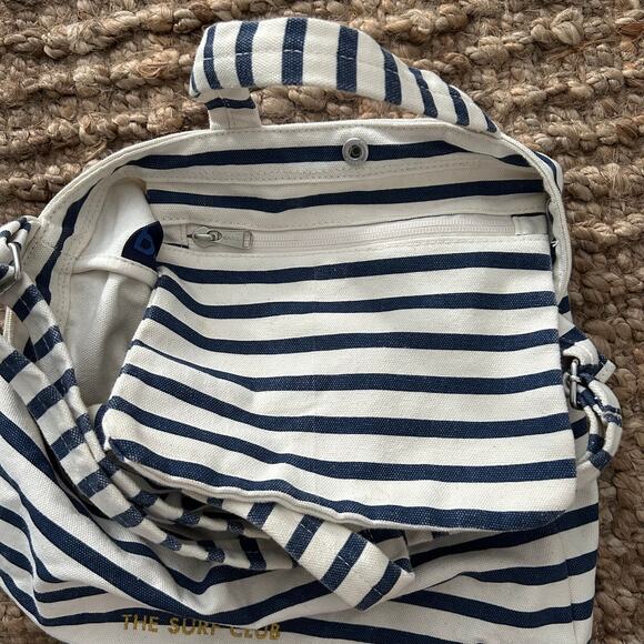 BAGGU Duck Bag – The Surf Club Striped Nautical Style Canvas Tote - Picture 6 of 8